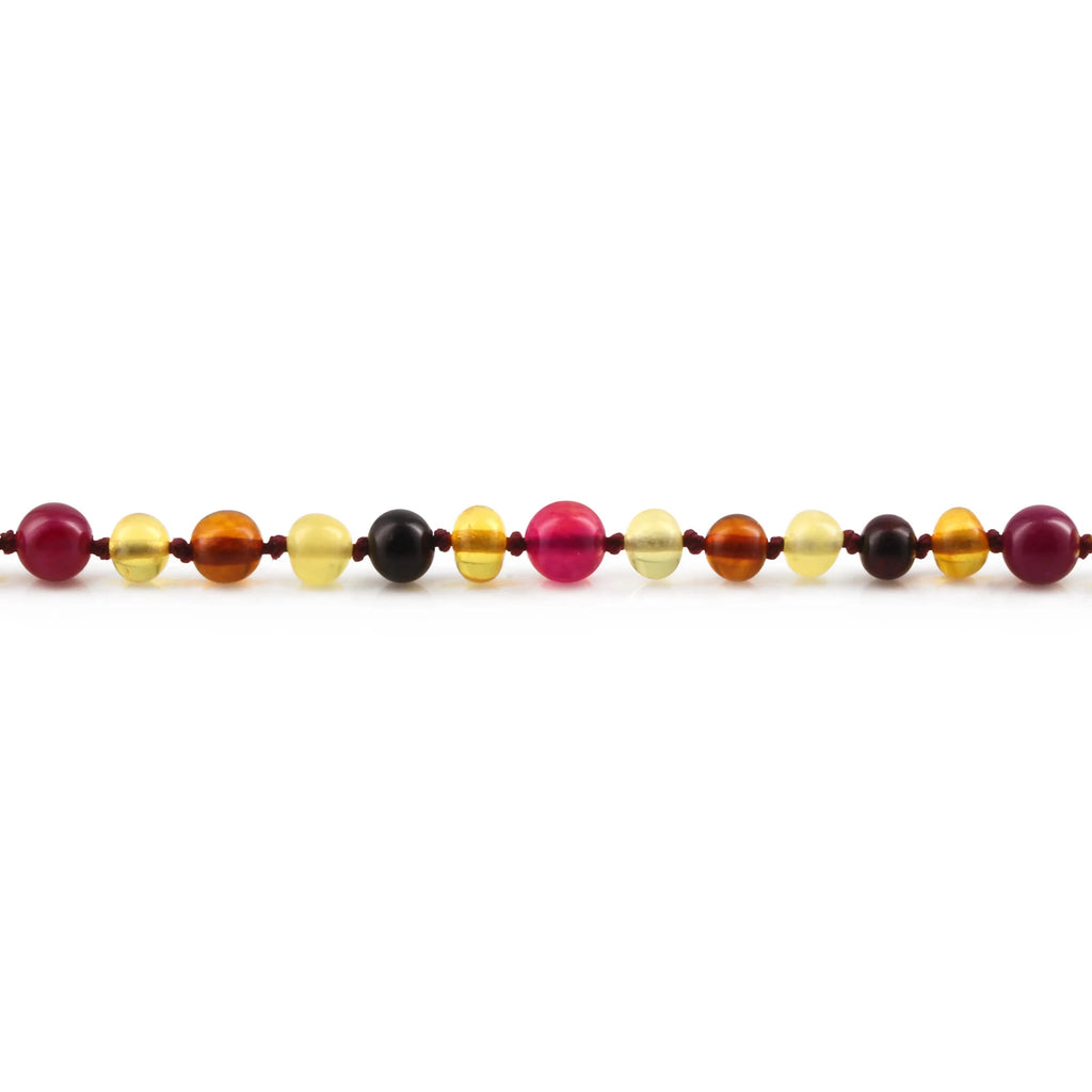 Baltic Amber Teething Bracelet with Pink Lace Agate. Baroque 5mm - LE458