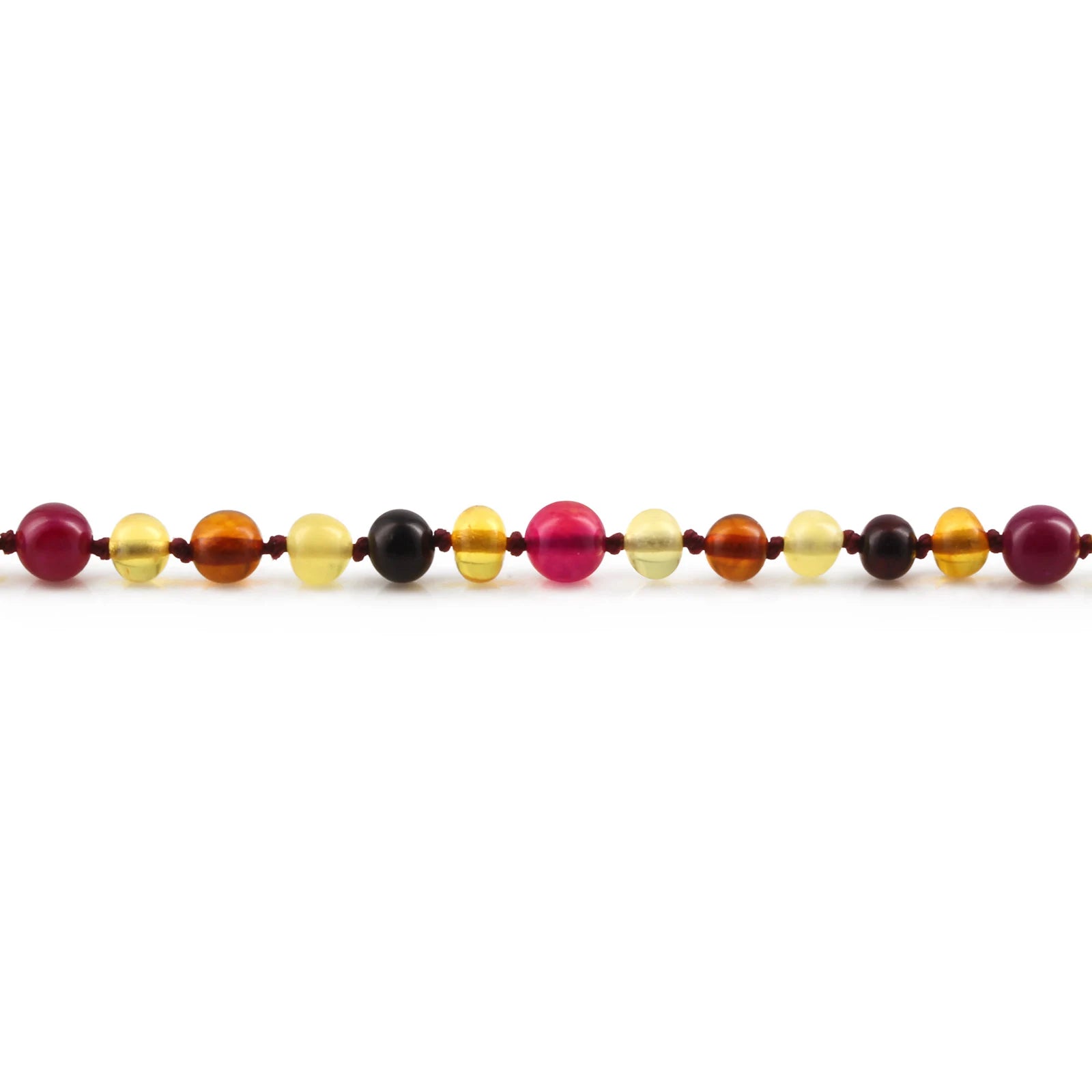 Baltic Amber Teething Necklace with Pink Lace Agate. Baroque 5mm - LE458