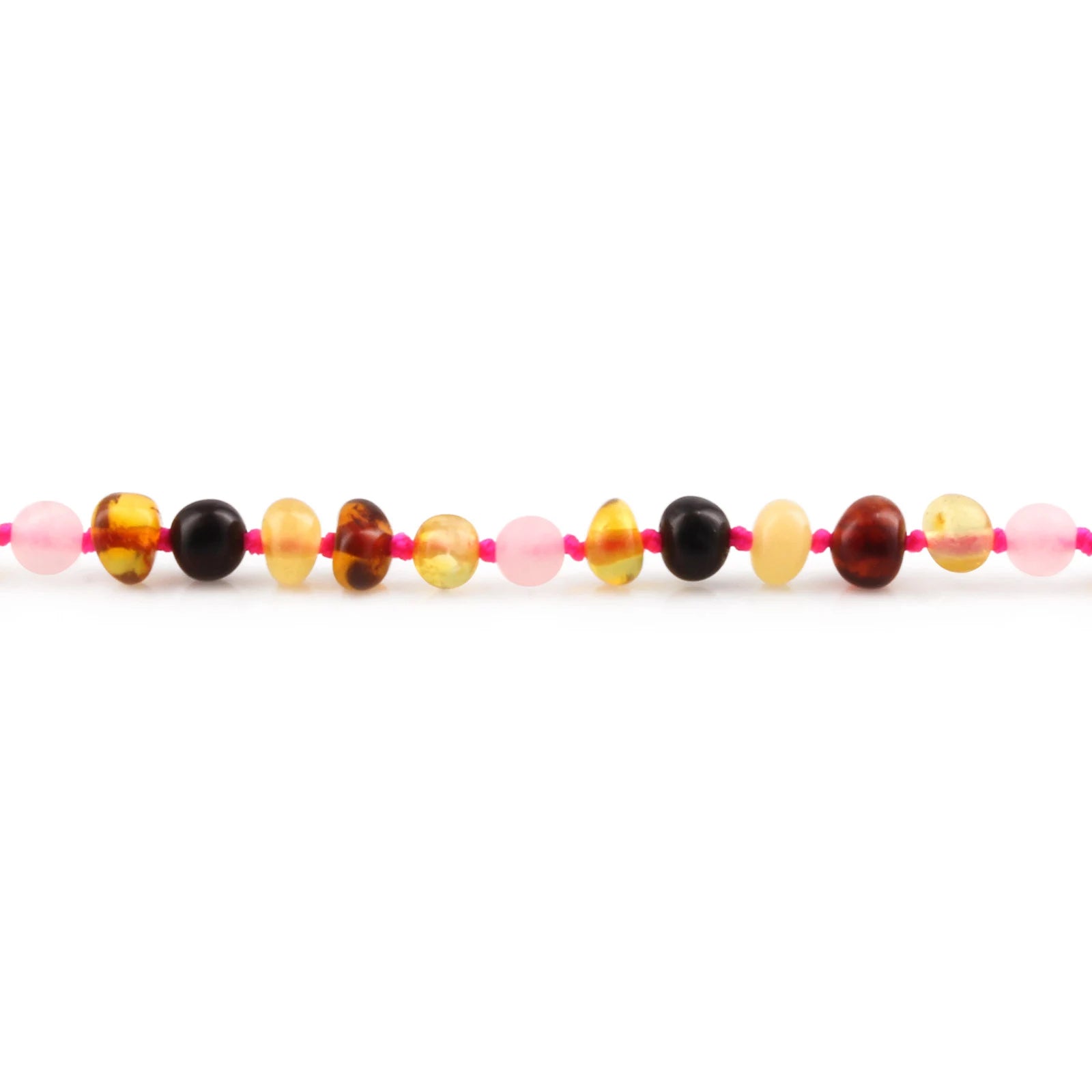 Baltic Amber Teething Necklace with Rose Quartz. Baroque 4mm - LE459-S