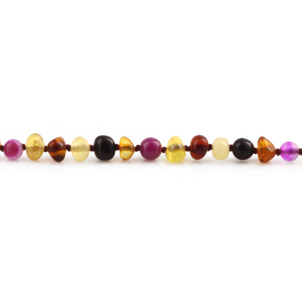 Baltic Amber Teething Necklace with Pink Lace Agate. Baroque 4mm - LE458-S