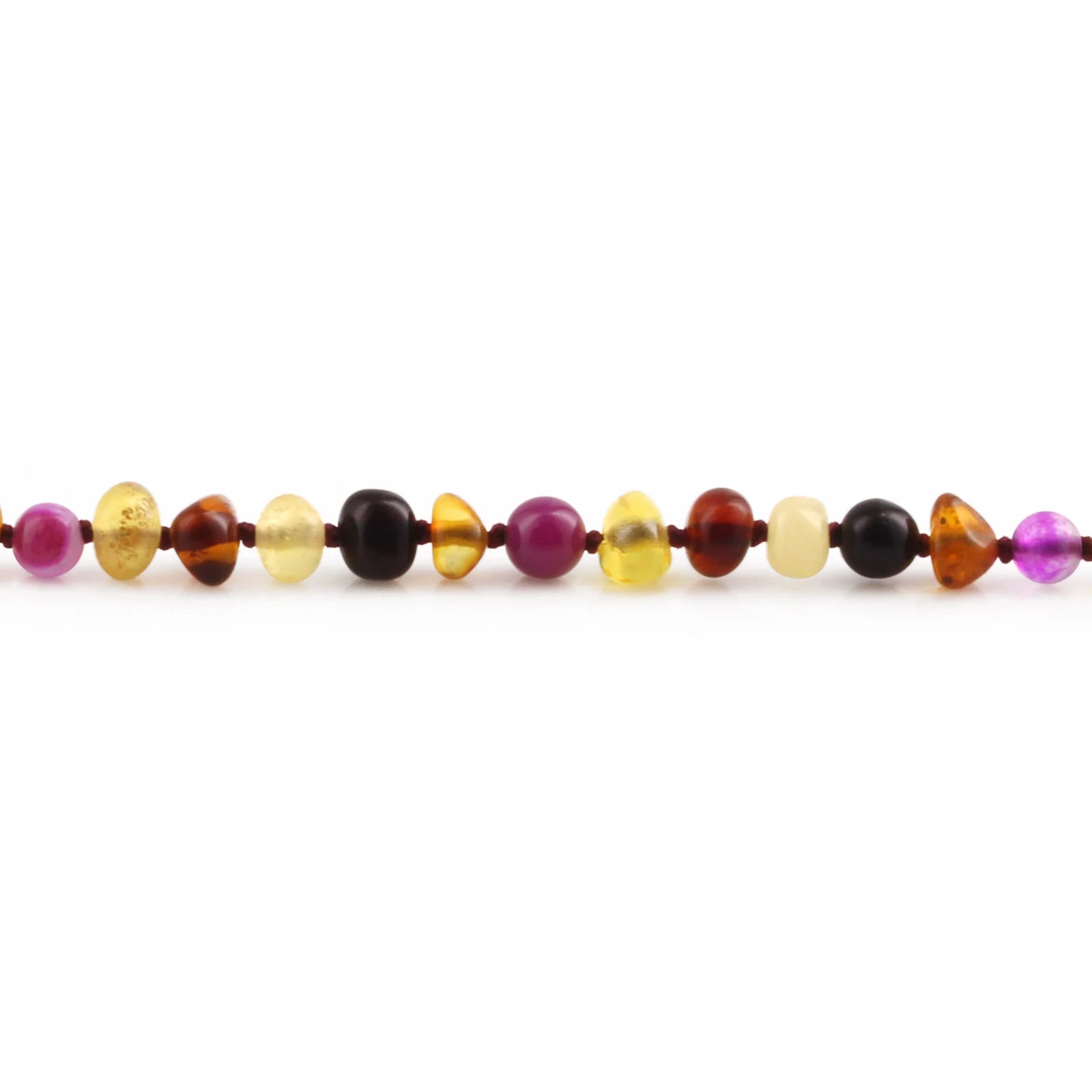 Baltic Amber Teething Necklace with Pink Lace Agate. Baroque 4mm - LE458-S