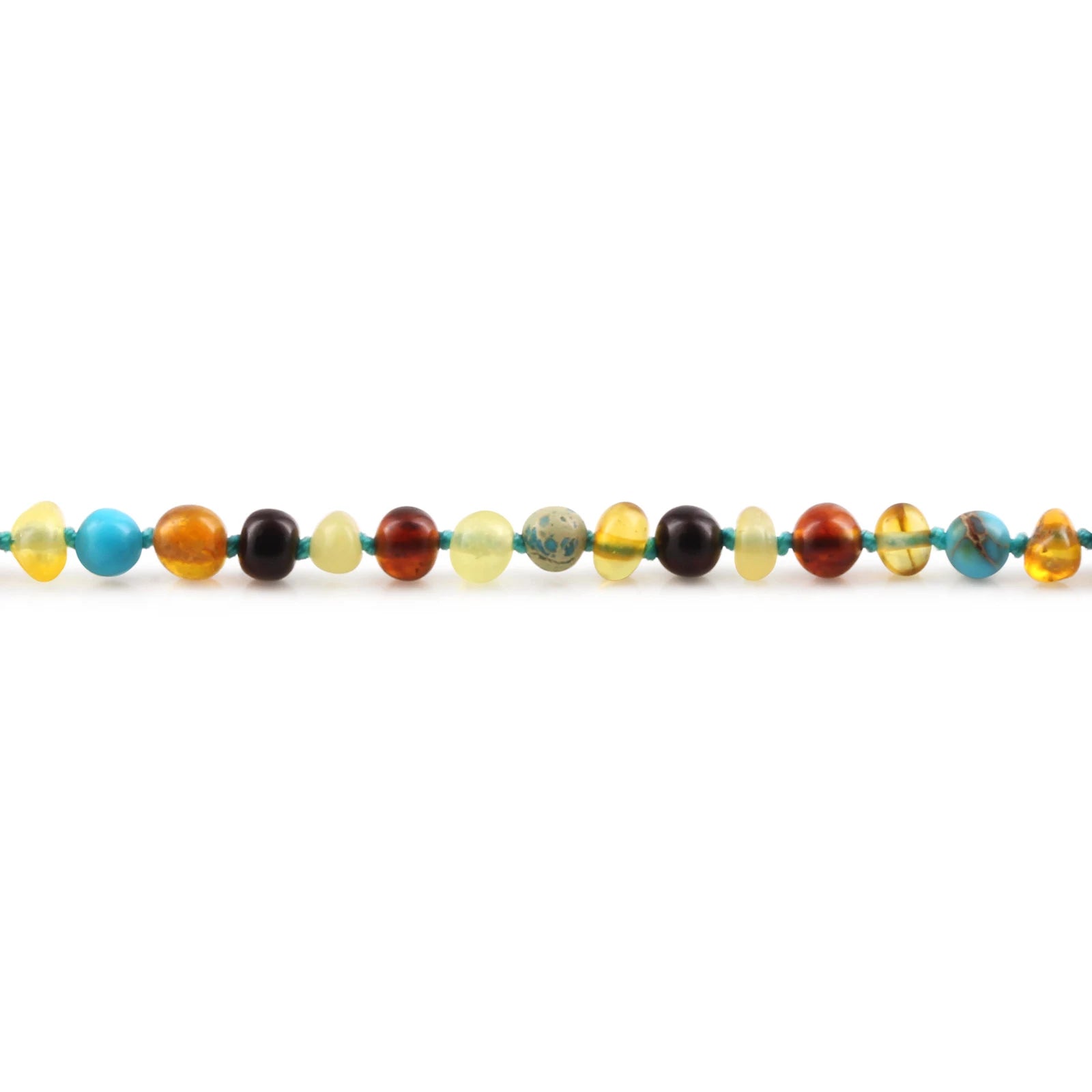 Baltic Amber Teething Necklace with Lake Blue Imperial Jasper. Baroque 4mm - LE516