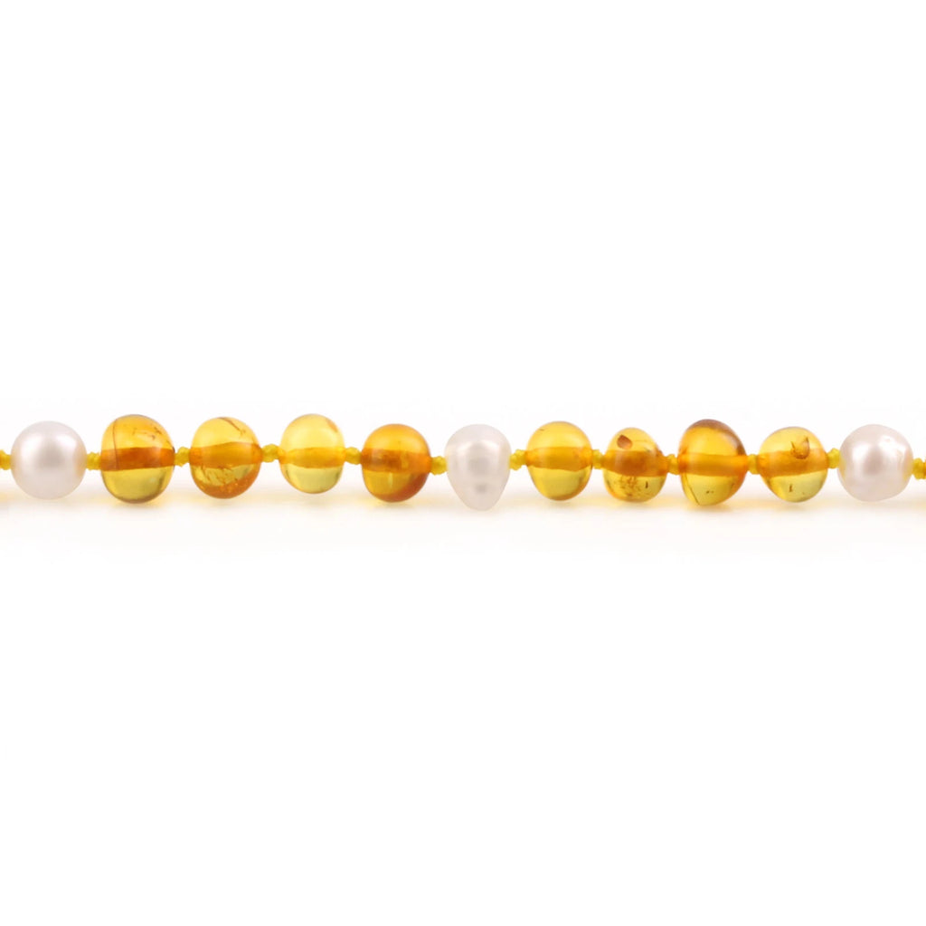 Natural Baltic Amber Adult Necklace with Freshwater Pearl. Baroque 6mm - P1