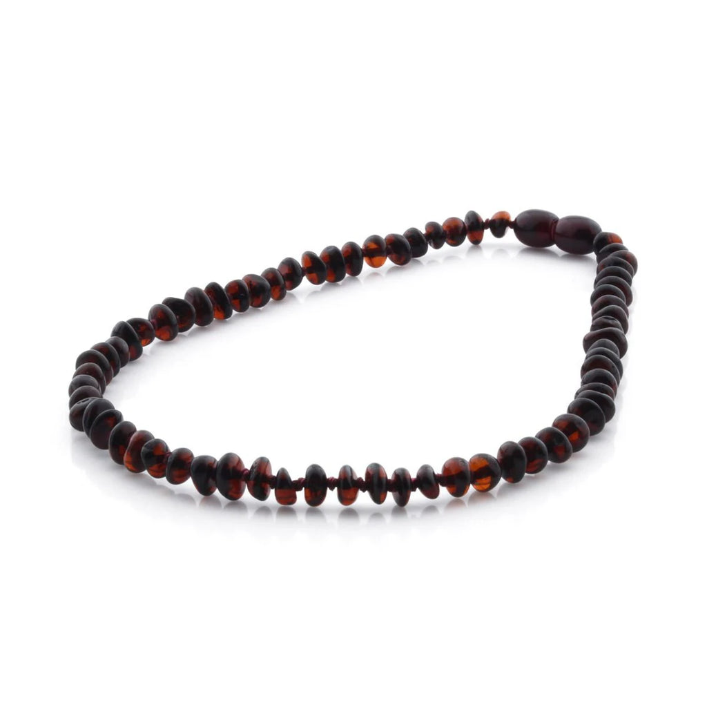 Baltic Amber Teething Necklace. Roundel Dark Cognac 5mm - RO5