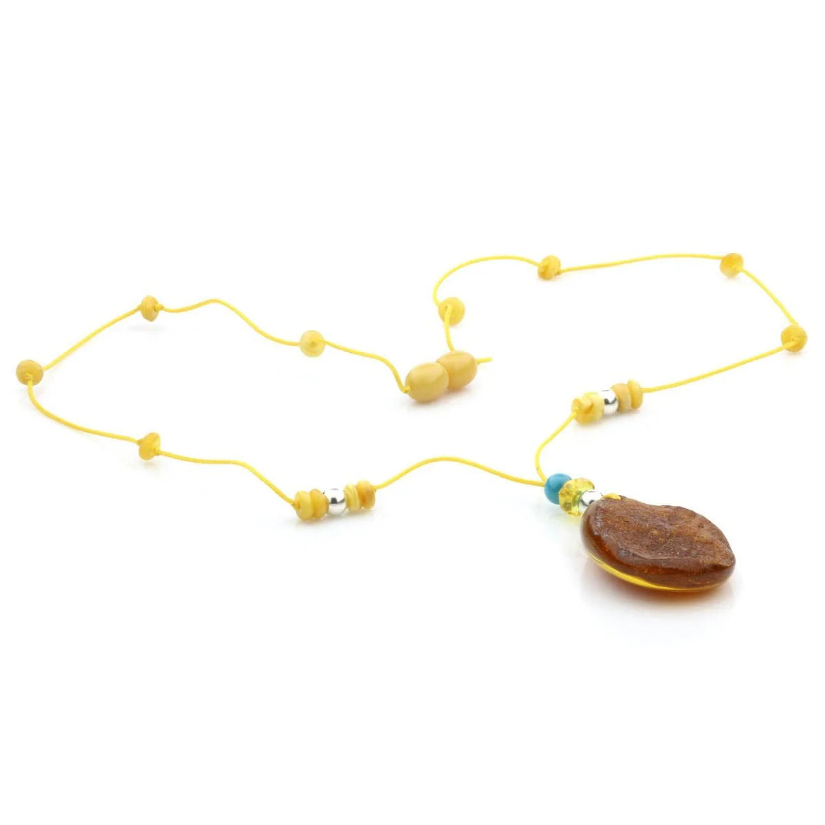 Genuine Baltic Amber Turquoise & 925 Sterling Silver Necklace With Pendant NWP18