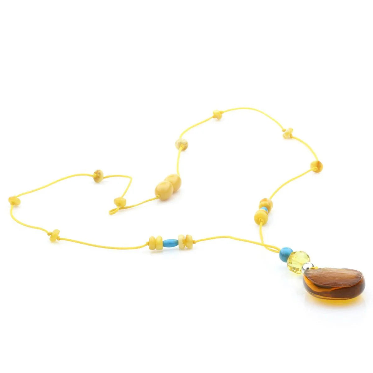 Genuine Baltic Amber Turquoise & 925 Sterling Silver Necklace With Pendant NWP20