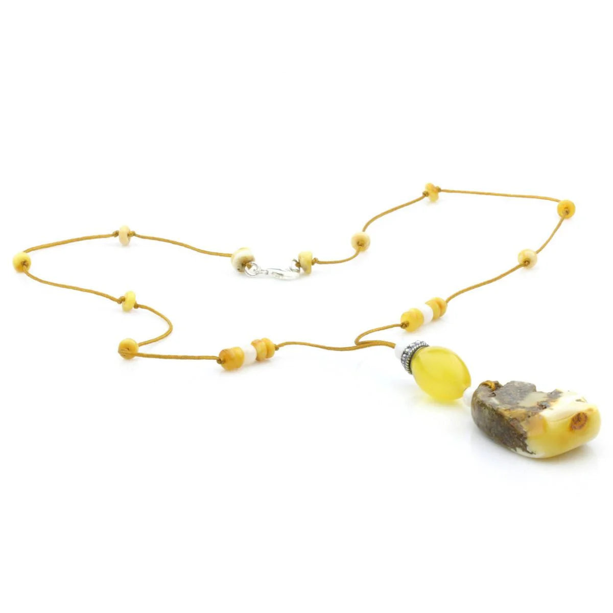 Genuine Baltic Amber Shell & 925 Sterling Silver Necklace With Pendant. NWP29