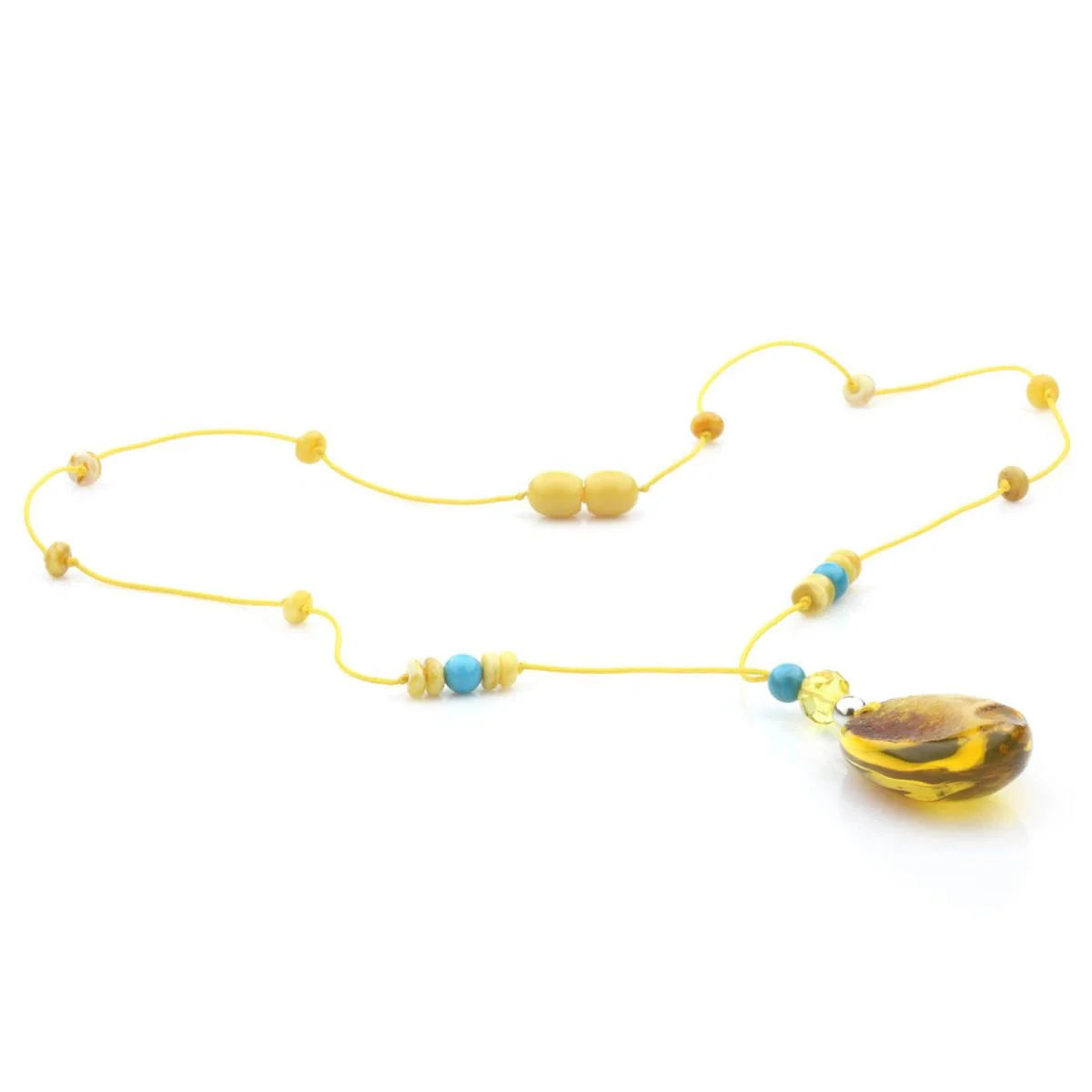 Genuine Baltic Amber Turquoise & 925 Sterling Silver Necklace With Pendant NWP30