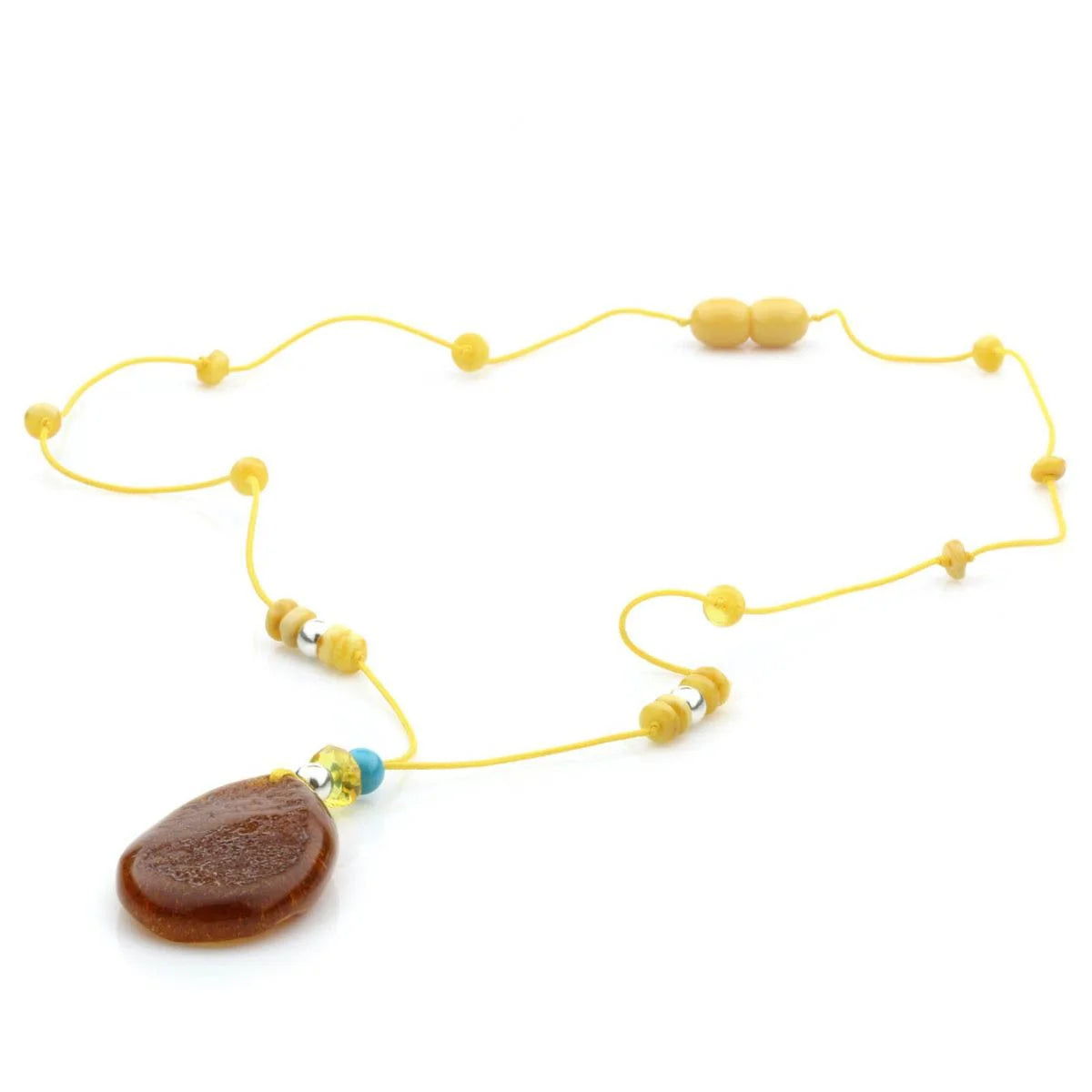 Genuine Baltic Amber Turquoise & 925 Sterling Silver Necklace With Pendant NWP18