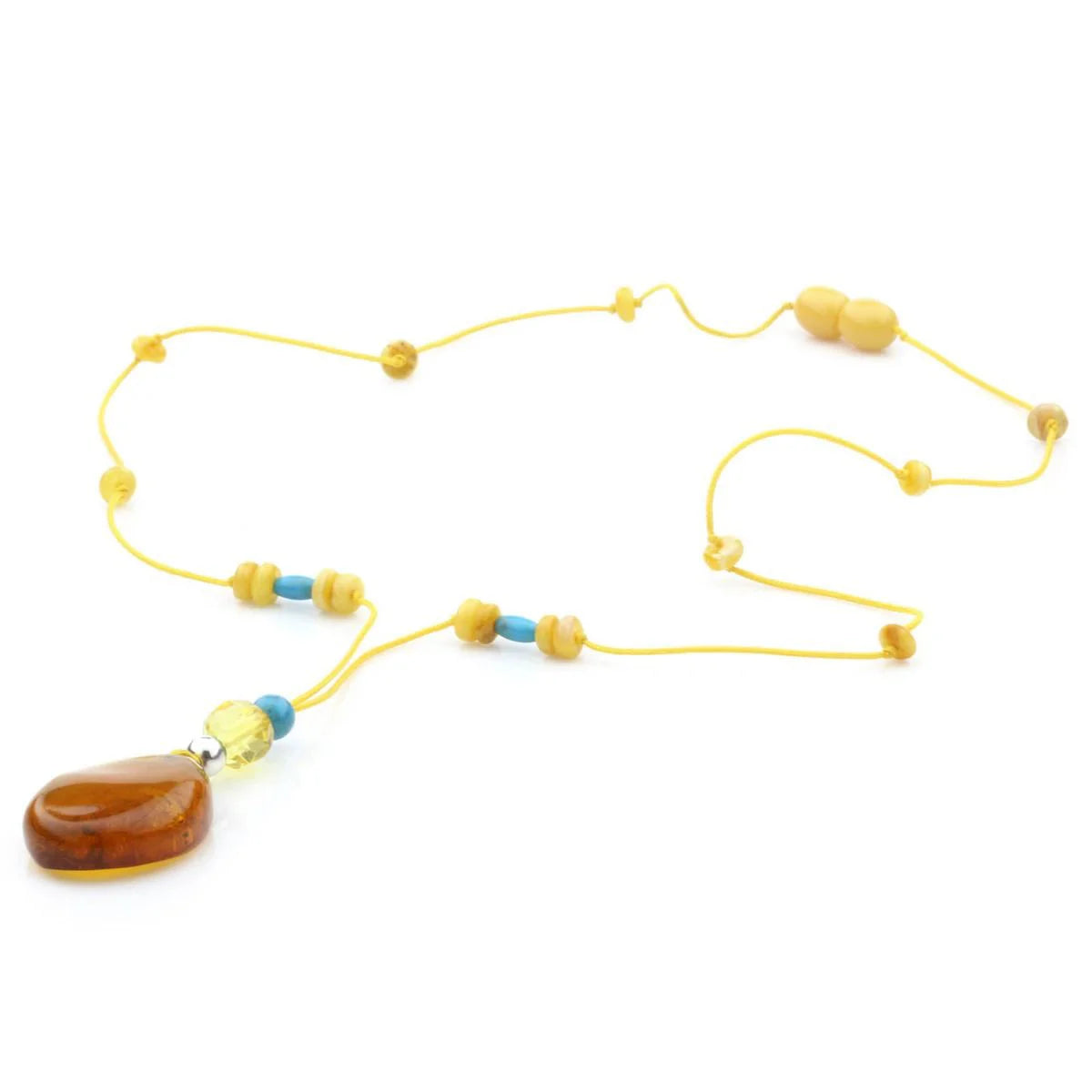 Genuine Baltic Amber Turquoise & 925 Sterling Silver Necklace With Pendant NWP20