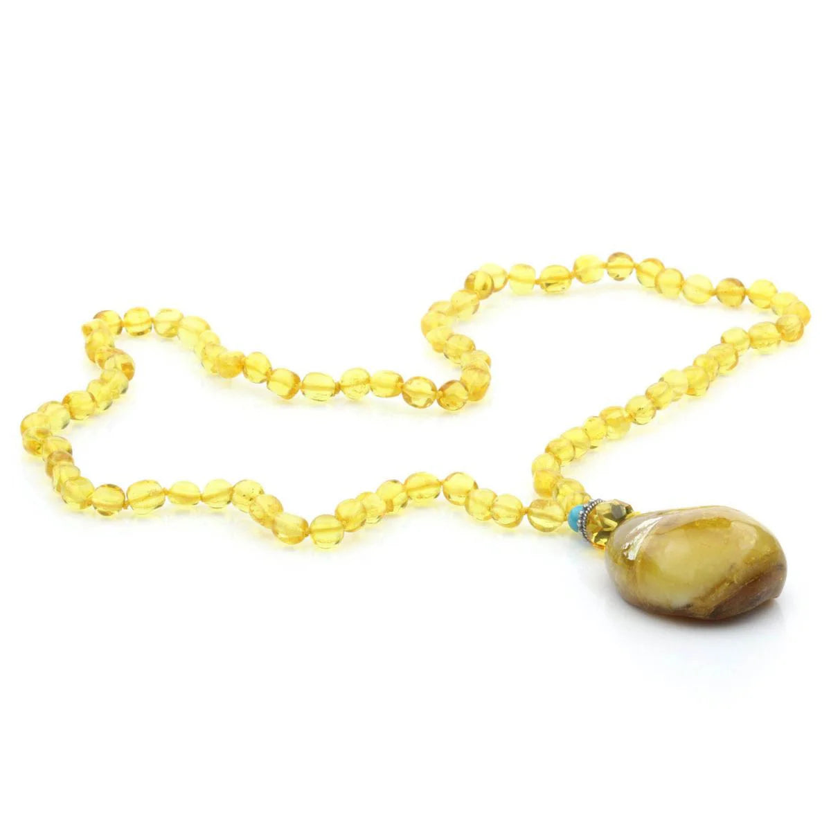 Genuine Baltic Amber Turquoise & 925 Sterling Silver Necklace With Pendant NWP14
