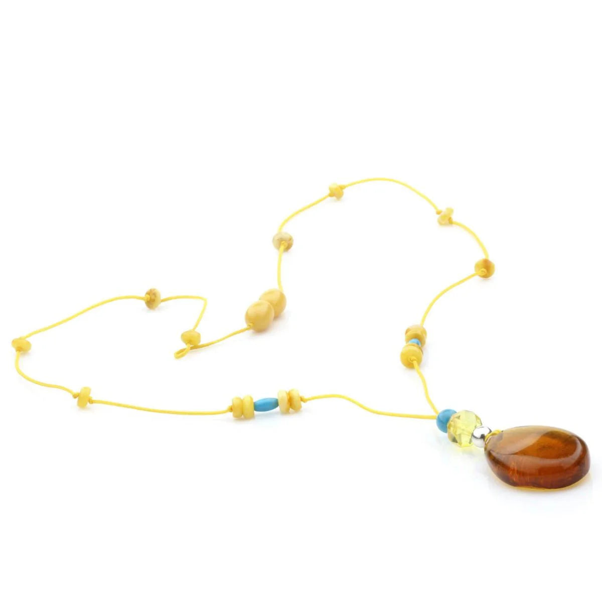 Genuine Baltic Amber Turquoise & 925 Sterling Silver Necklace With Pendant NWP20