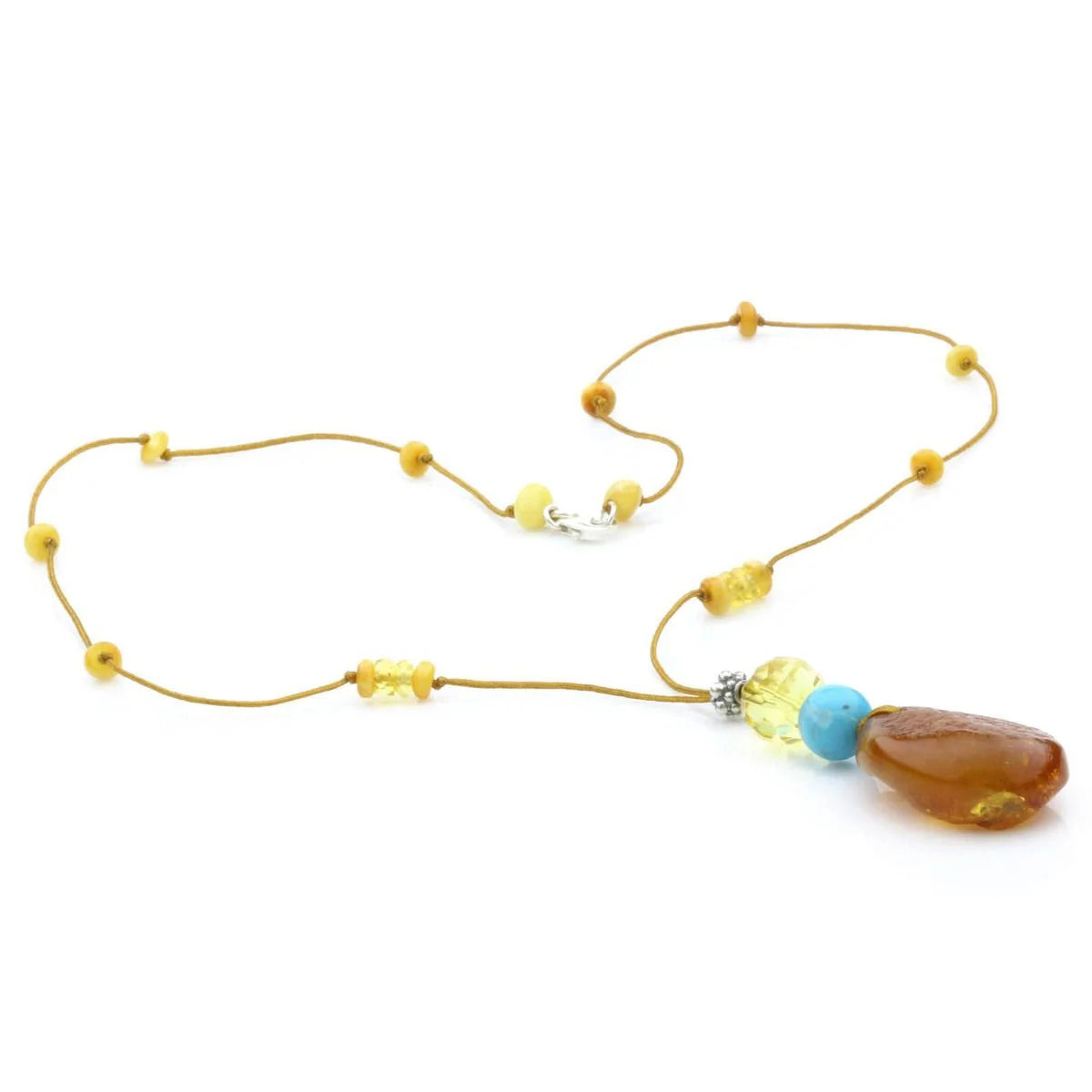 Genuine Baltic Amber Turquoise & 925 Sterling Silver Necklace With Pendant NWP21