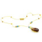 Genuine Baltic Amber Turquoise & 925 Sterling Silver Necklace With Pendant NWP30