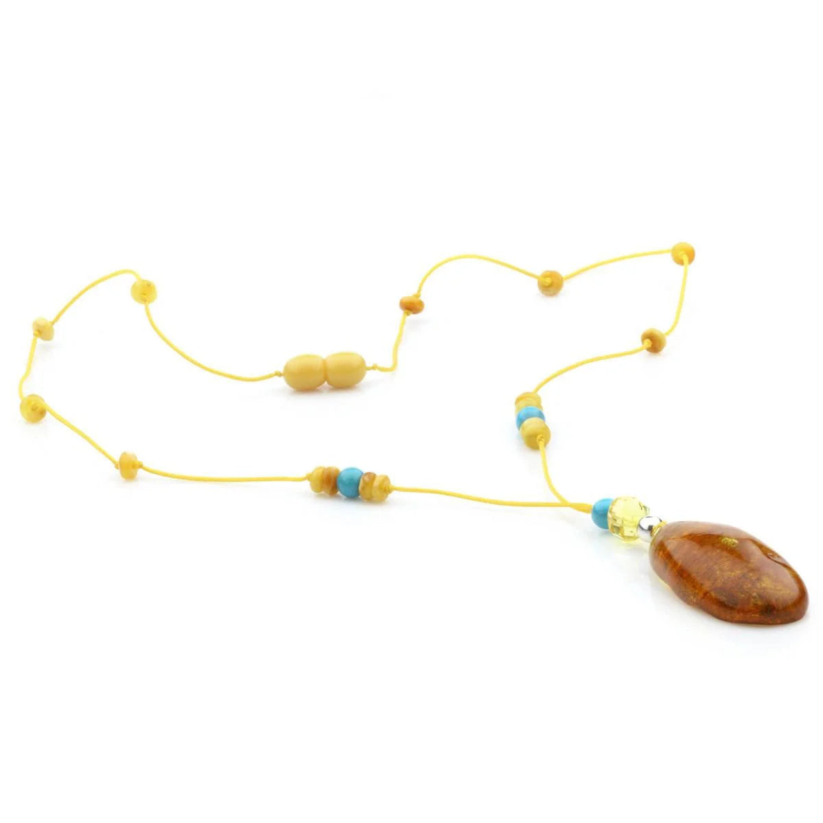 Genuine Baltic Amber Turquoise & 925 Sterling Silver Necklace With Pendant NWP32