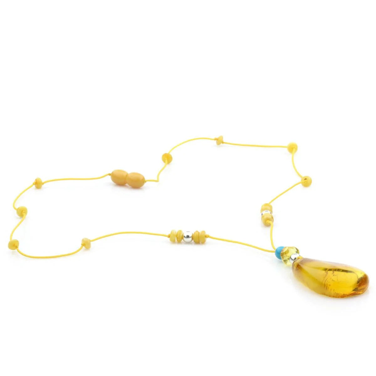 Genuine Baltic Amber Turquoise & 925 Sterling Silver Necklace With Pendant NWP43
