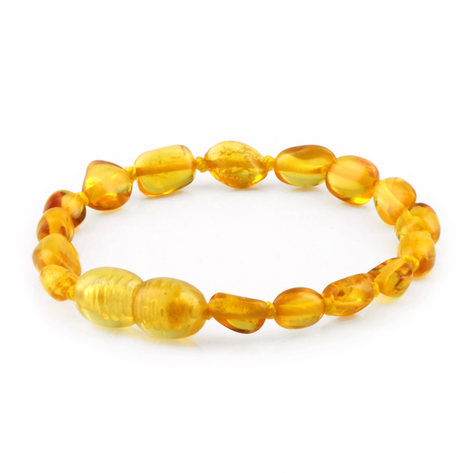 Baltic Amber Teething Bracelet. Olive Light Cognac Glossy 5mm - OL24