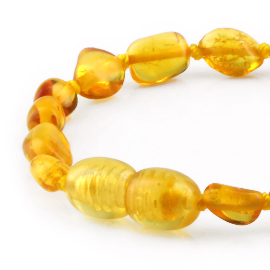 Baltic Amber Teething Bracelet. Olive Light Cognac Glossy 5mm - OL24