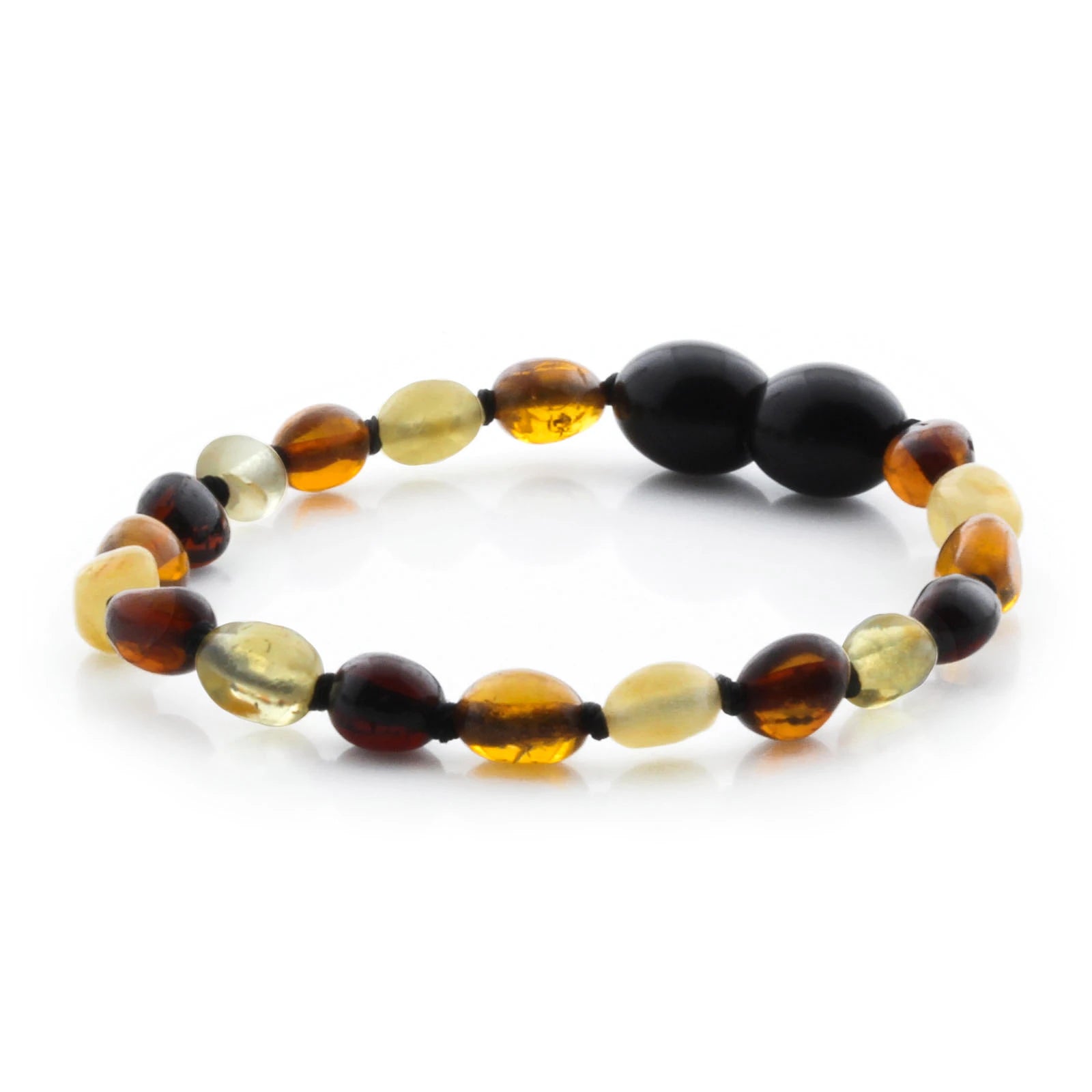 Baltic Amber Teething Bracelet. Olive Multicolor Glossy 5mm - OL58