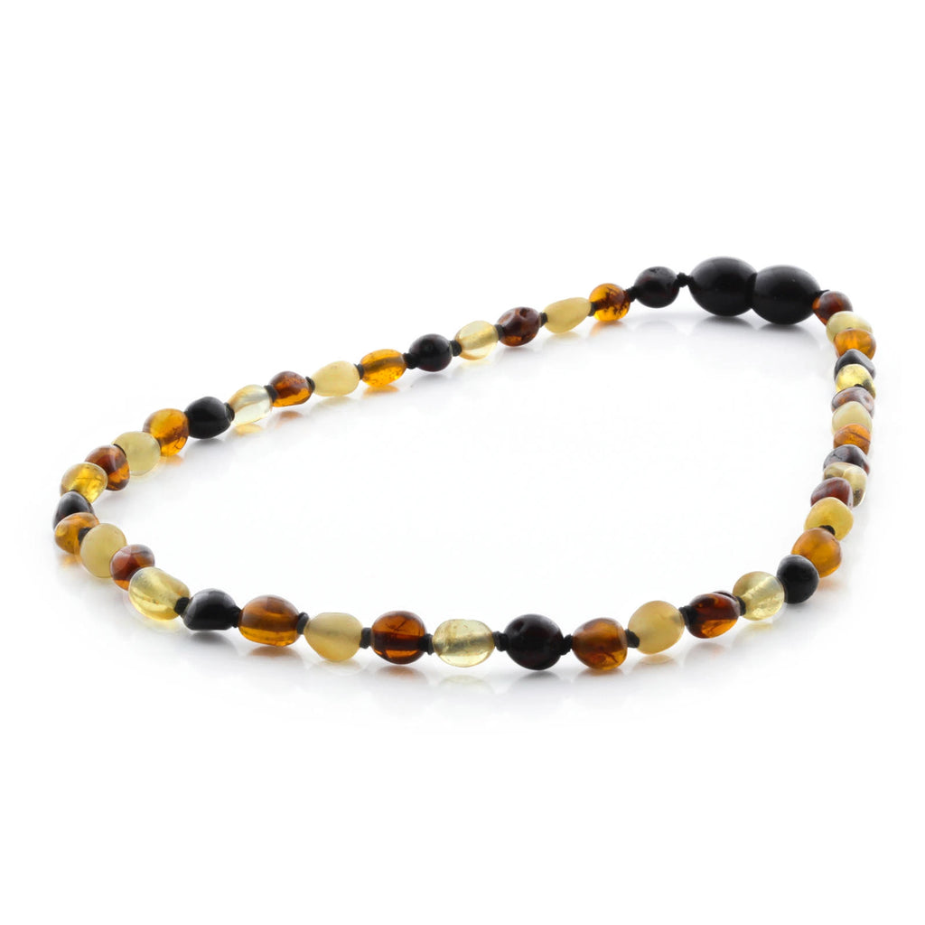 Baltic Amber Teething Necklace. Olive Multicolor Glossy 5mm - OL59