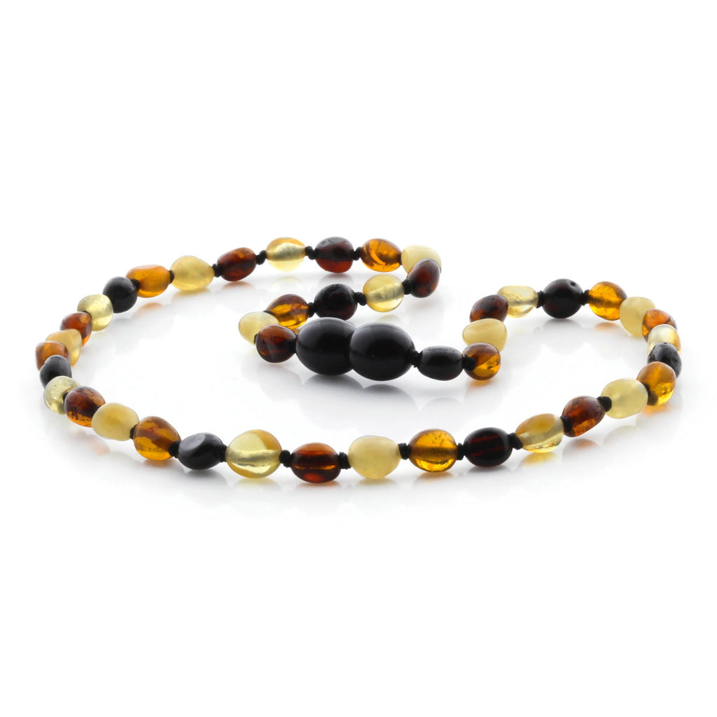 Baltic Amber Teething Necklace. Olive Multicolor Glossy 5mm - OL59