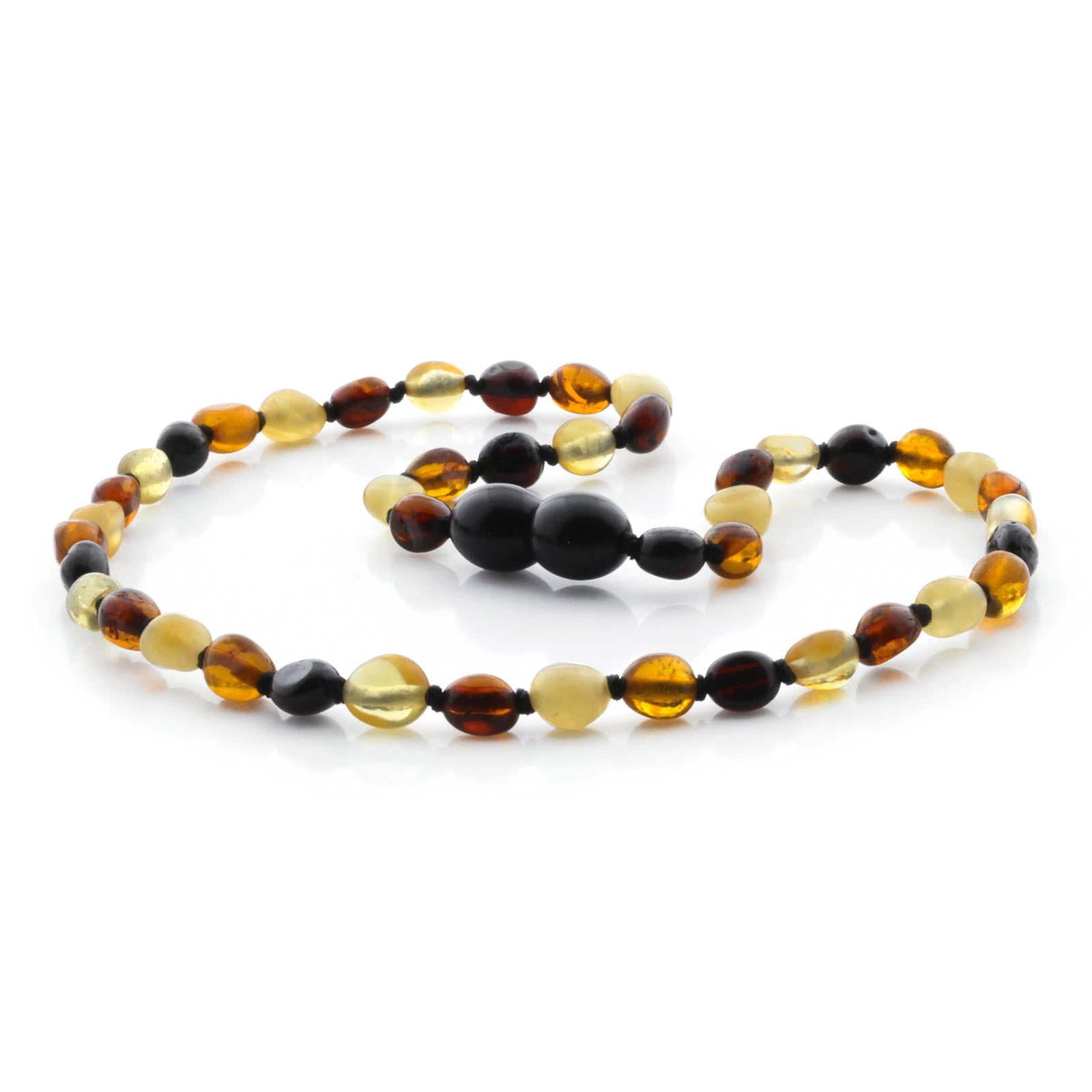 Baltic Amber Teething Necklace. Olive Multicolor Glossy 5mm - OL59