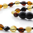 Baltic Amber Teething Necklace. Olive Multicolor Glossy 5mm - OL59
