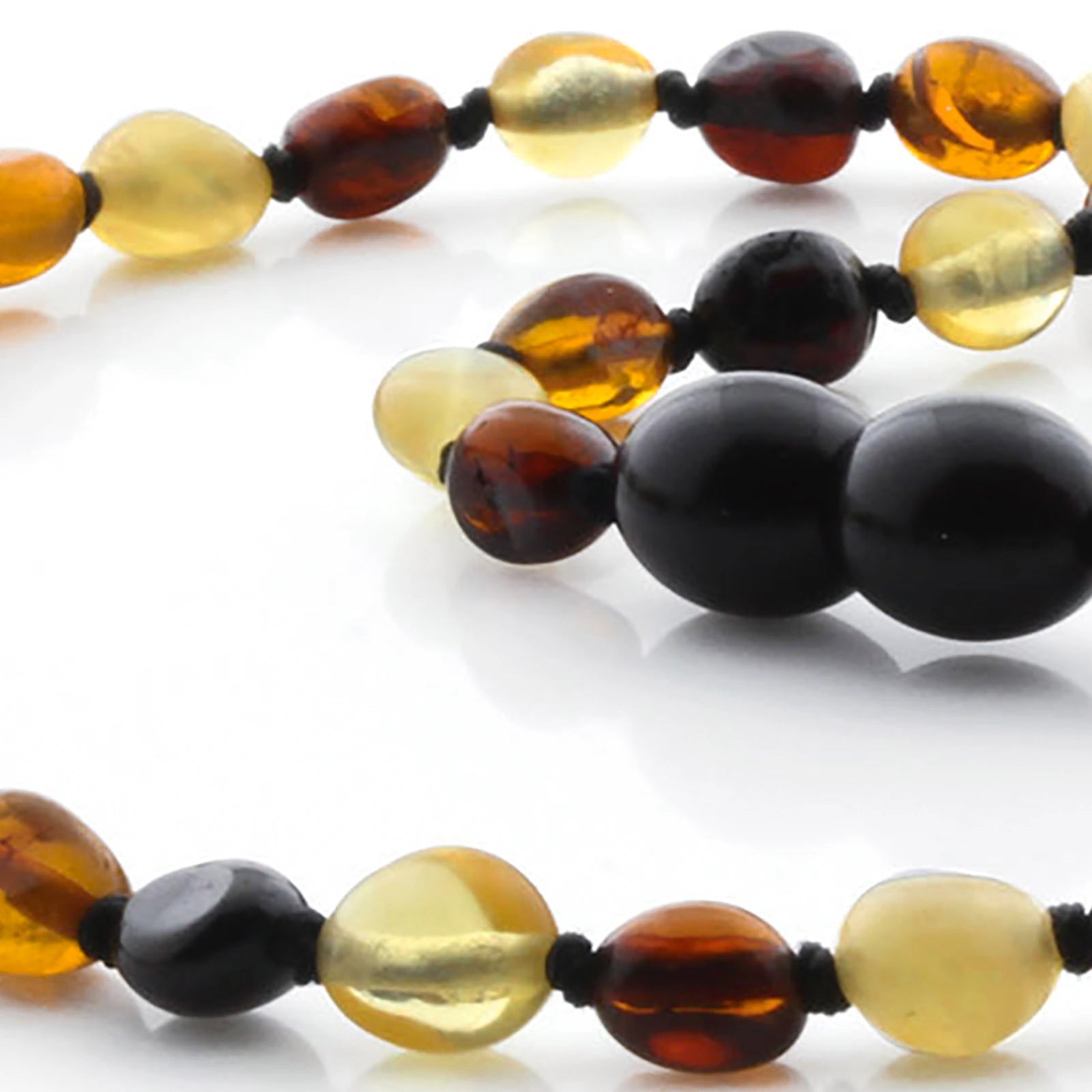 Baltic Amber Teething Necklace. Olive Multicolor Glossy 5mm - OL59
