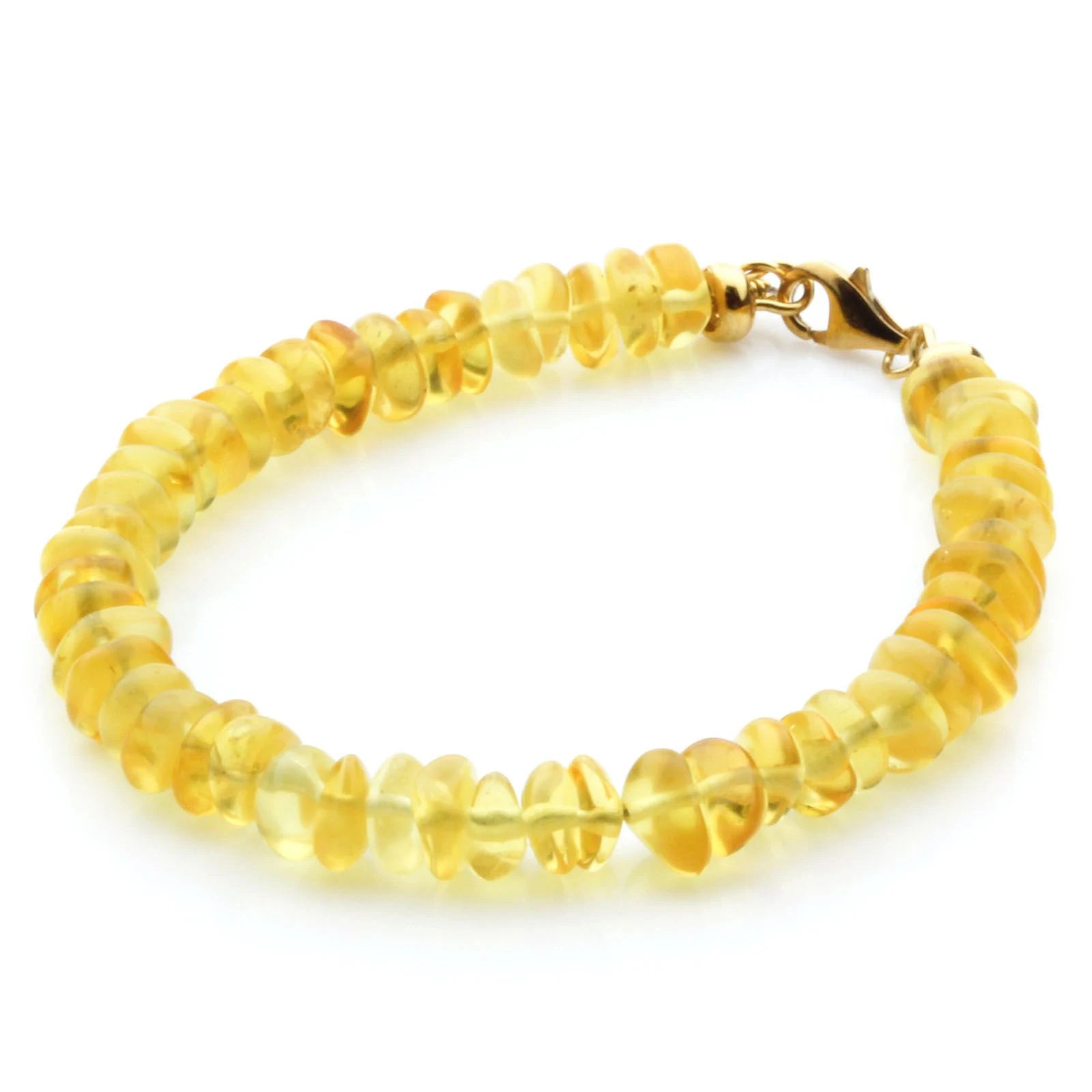 Adult Baltic Amber Bracelet & Gold Plated 925 Sterling Silver 18cm. Round Flat 6x3mm. GC03