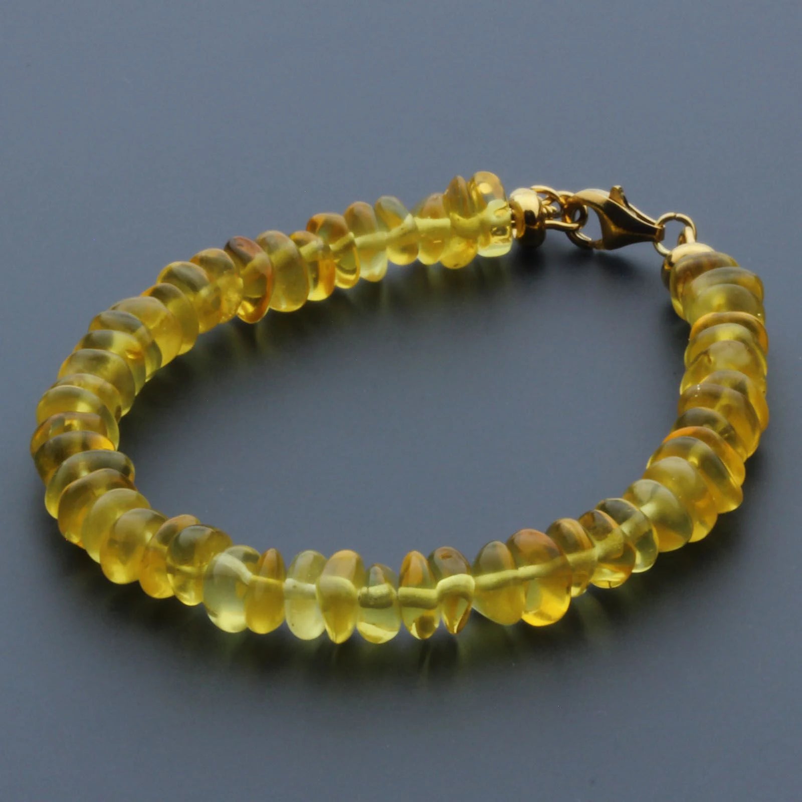 Adult Baltic Amber Bracelet & Gold Plated 925 Sterling Silver 18cm. Round Flat 6x3mm. GC03