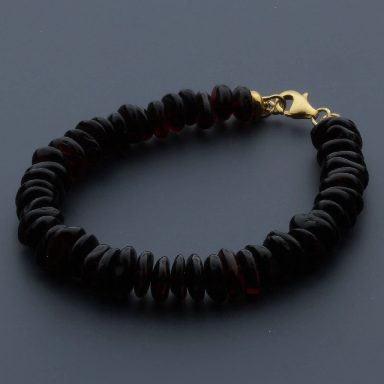 Adult Baltic Amber Bracelet & Gold Plated 925 Sterling Silver 18cm. Round Flat 7x3mm. GC05