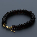 Adult Baltic Amber Bracelet & Gold Plated 925 Sterling Silver 18cm. Round Flat 7x3mm. GC05