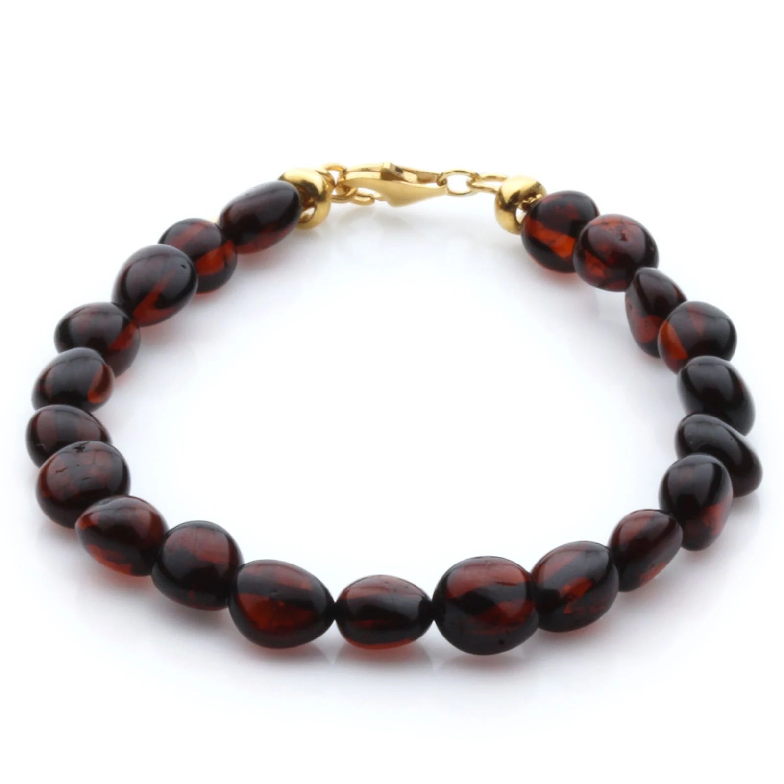 Adult Baltic Amber Bracelet & Gold Plated 925 Sterling Silver 18cm. Olive 6x5mm. GC01