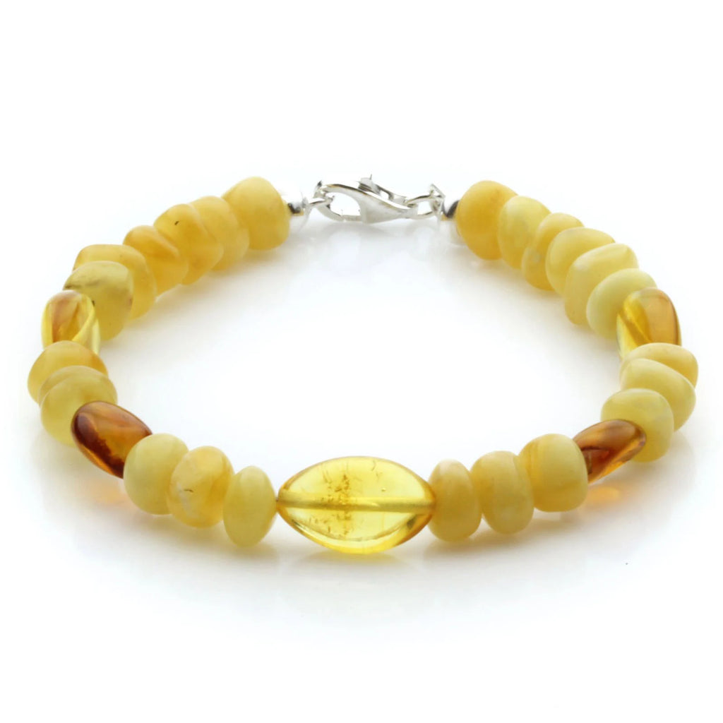 Adult Baltic Amber Bracelet & 925 Sterling Silver Clasp 18cm. EE02