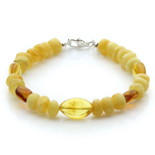 Adult Baltic Amber Bracelet & 925 Sterling Silver Clasp 18cm. EE02
