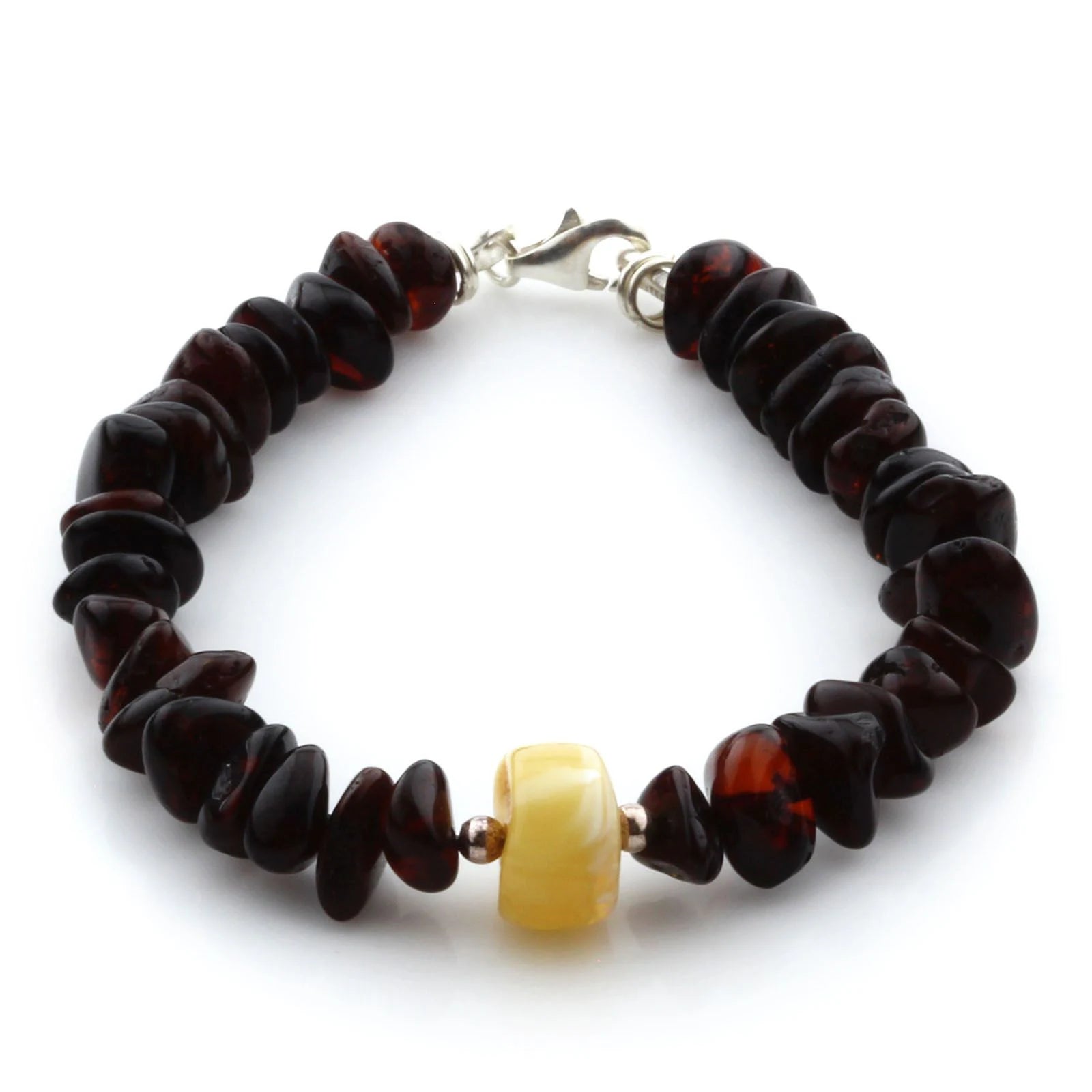 Adult Baltic Amber & 925 Sterling Silver Clasp Bracelet 18cm. SB83