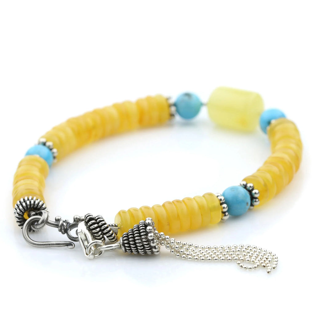 NATURAL BALTIC AMBER TURQUOISE 925 STERLING SILVER BRACELET. SPT06
