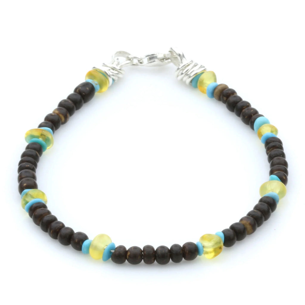 COCONUT WOOD BALTIC AMBER 925 STERLING SILVER BRACELET. SPT07