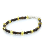 COCONUT WOOD & BALTIC AMBER 925 STERLING SILVER BRACELET. SPT08