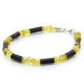 Yellow Baltic amber adult bracelet with wood and sterling silver, 19cm