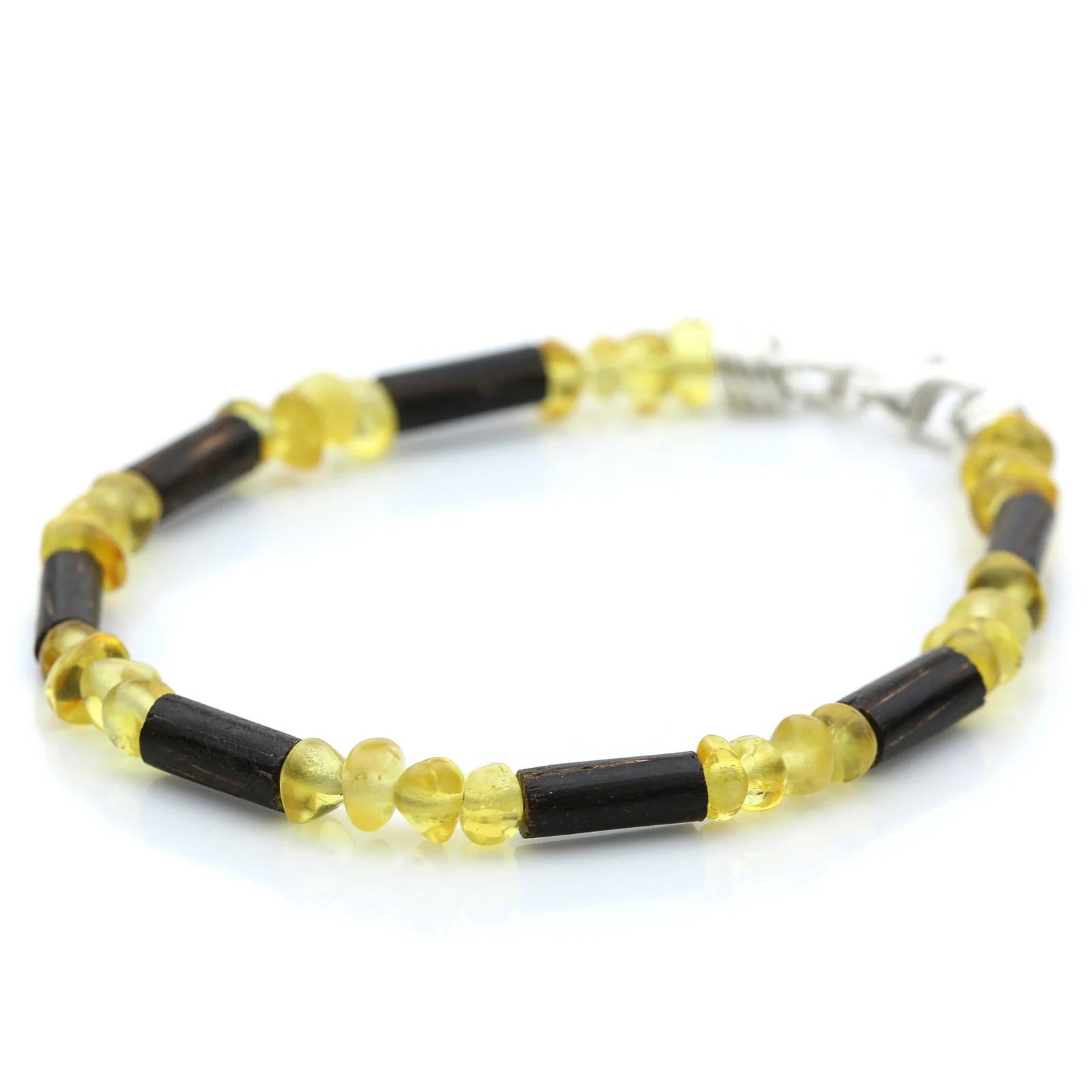 NATURAL BALTIC AMBER PATIKAN WOOD 925 STERLING SILVER BRACELET. SPT10