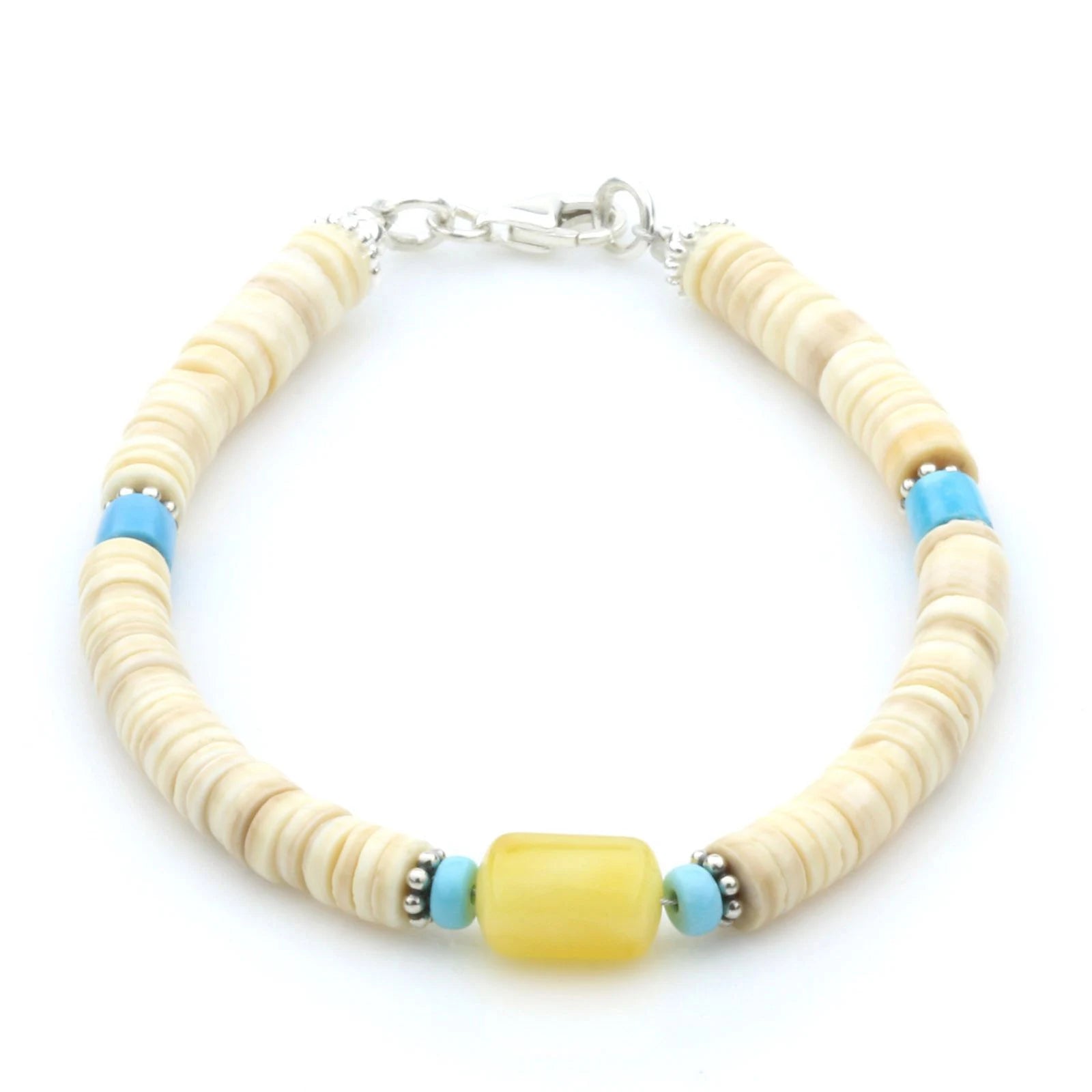 NATURAL BALTIC AMBER SHELL TURQUOISE 925 STERLING SILVER BRACELET. SPT16