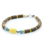 NATURAL BALTIC AMBER WOOD TURQUOISE 925 STERLING SILVER BRACELET. SPT17