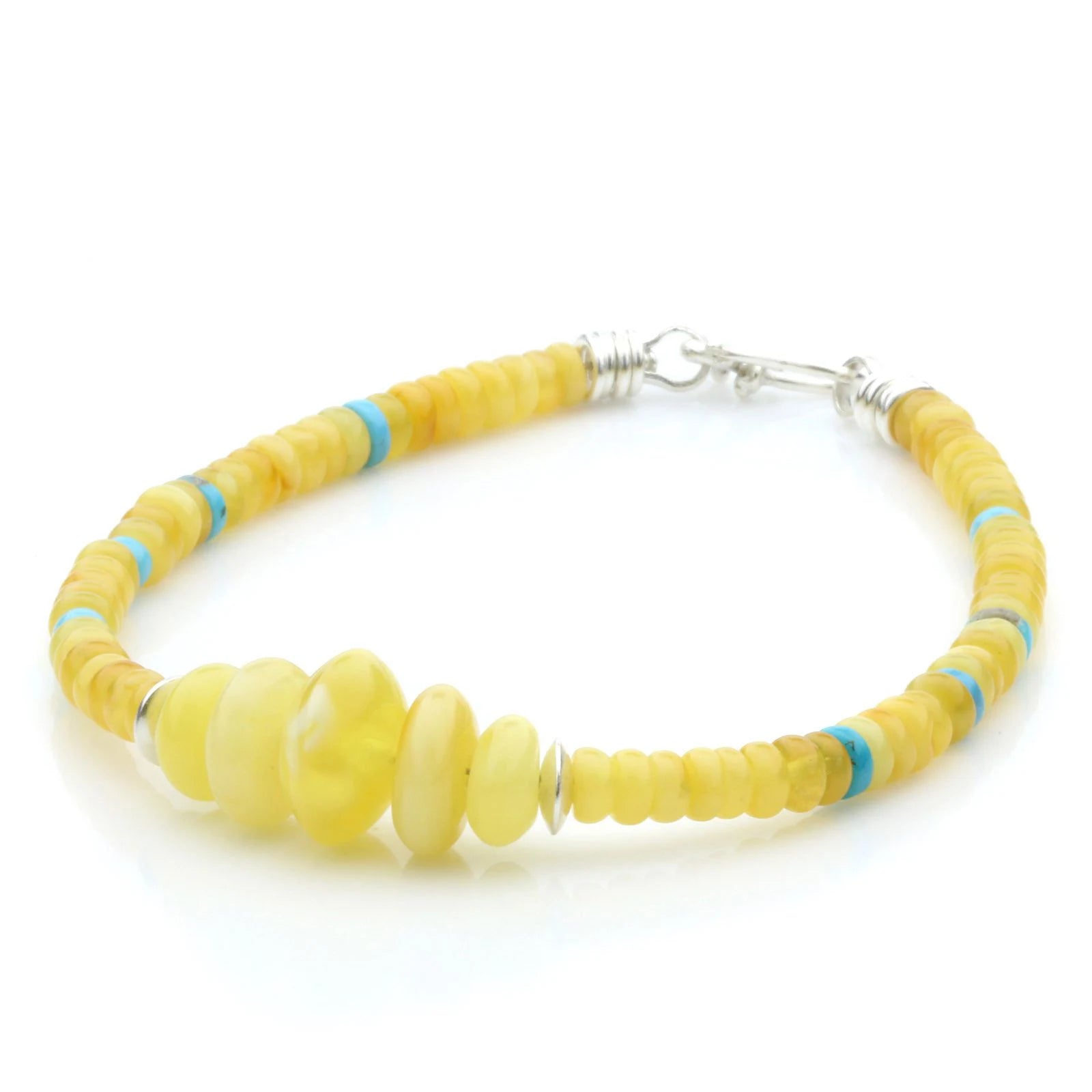 NATURAL BALTIC AMBER TURQUOISE 925 STERLING SILVER BRACELET. SPT19