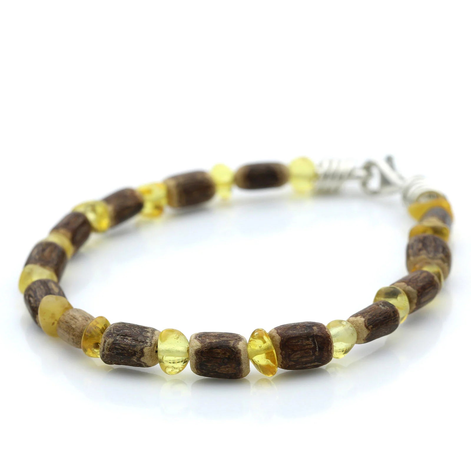 NATURAL BALTIC AMBER RICE WOOD 925 STERLING SILVER BRACELET. SPT23
