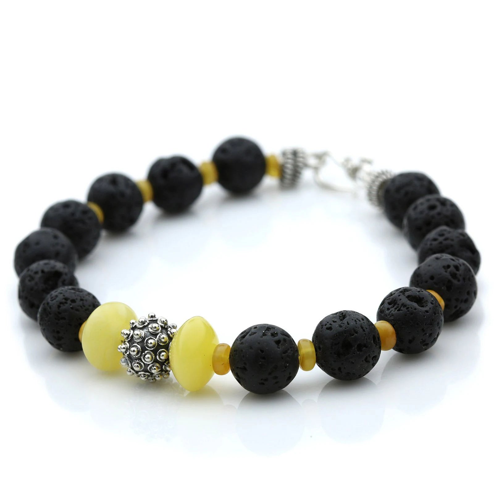 NATURAL BALTIC AMBER LAVA STONE 925 STERLING SILVER BRACELET. SPT30