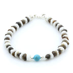 BALTIC AMBER, LITOB SHELL & TURQUOISE 925 STERLING SILVER BRACELET. SPT45