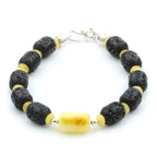 LAVA STONE & BALTIC AMBER 925 STERLING SILVER BRACELET. SPT49