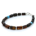 NATURAL BALTIC AMBER TURQUOISE 925 STERLING SILVER BRACELET. SPT71
