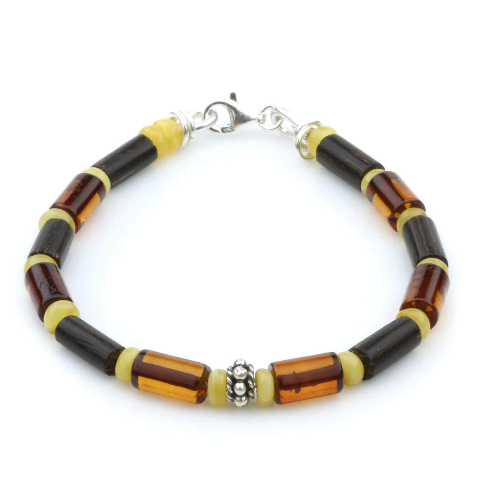 NATURAL BALTIC AMBER WOOD 925 STERLING SILVER BRACELET. SPT74